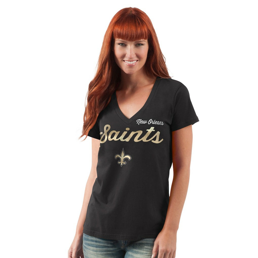 New Orleans Saints G-III 4Her by Carl Banks Women's Post Season V-Neck T-Shirt - Black sale
