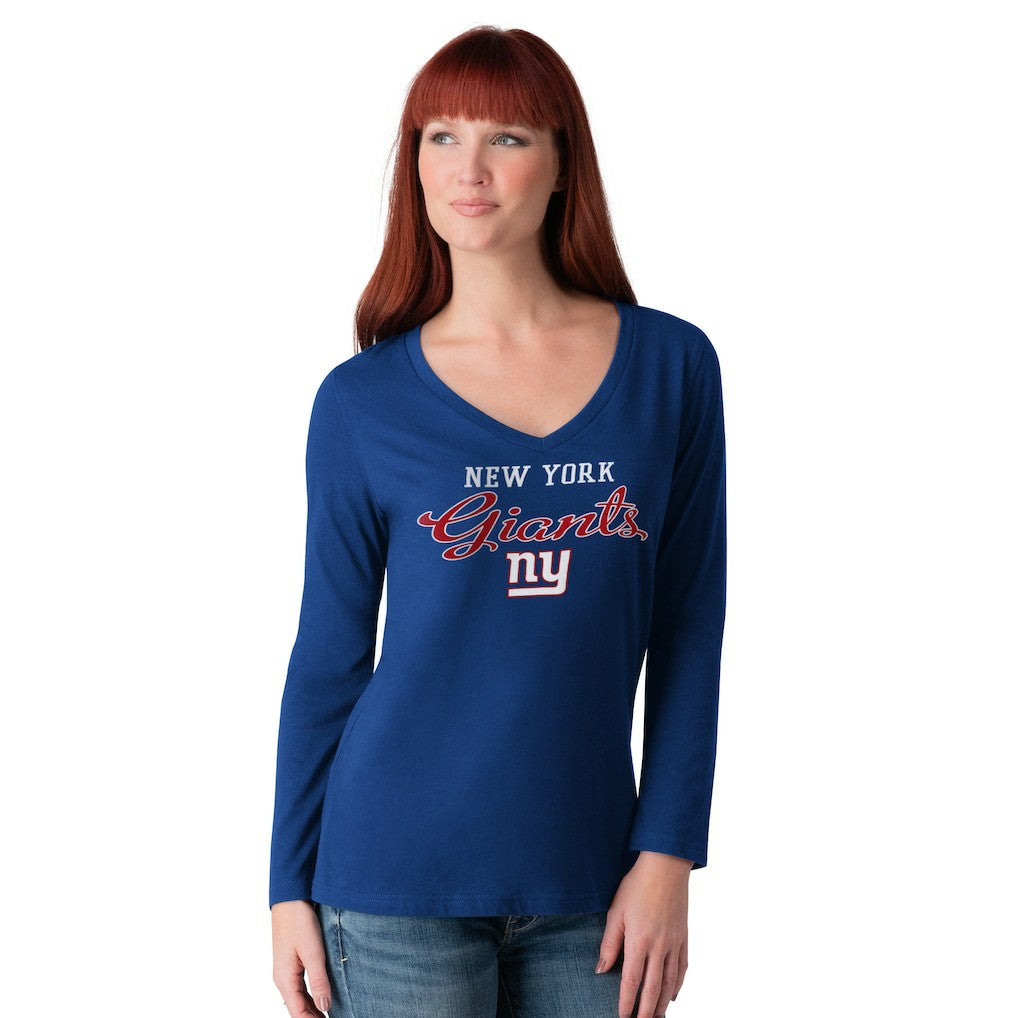 New York Giants G-III 4Her by Carl Banks Women's Post Season Long Sleeve V-Neck T-Shirt - Royal sale