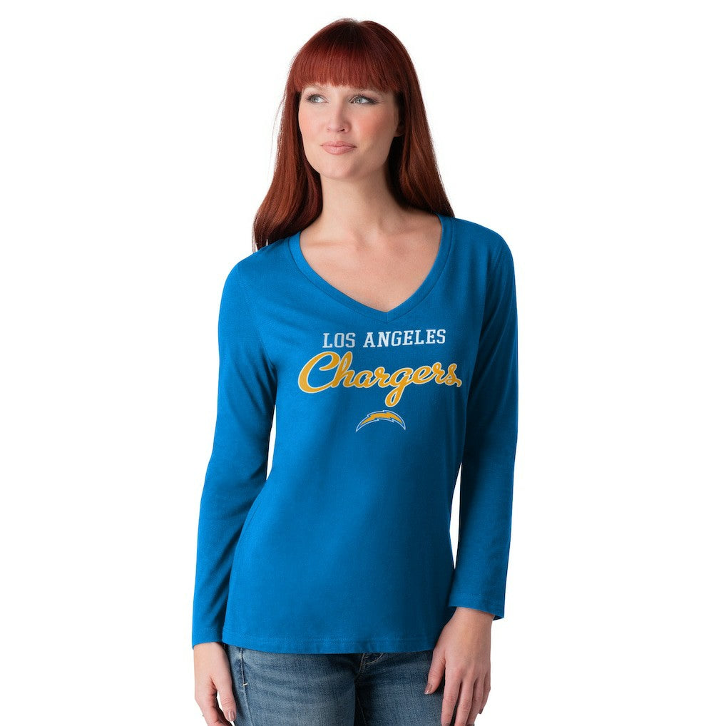 Los Angeles Chargers G-III 4Her by Carl Banks Women's Post Season Long Sleeve V-Neck T-Shirt - Powder Blue discount