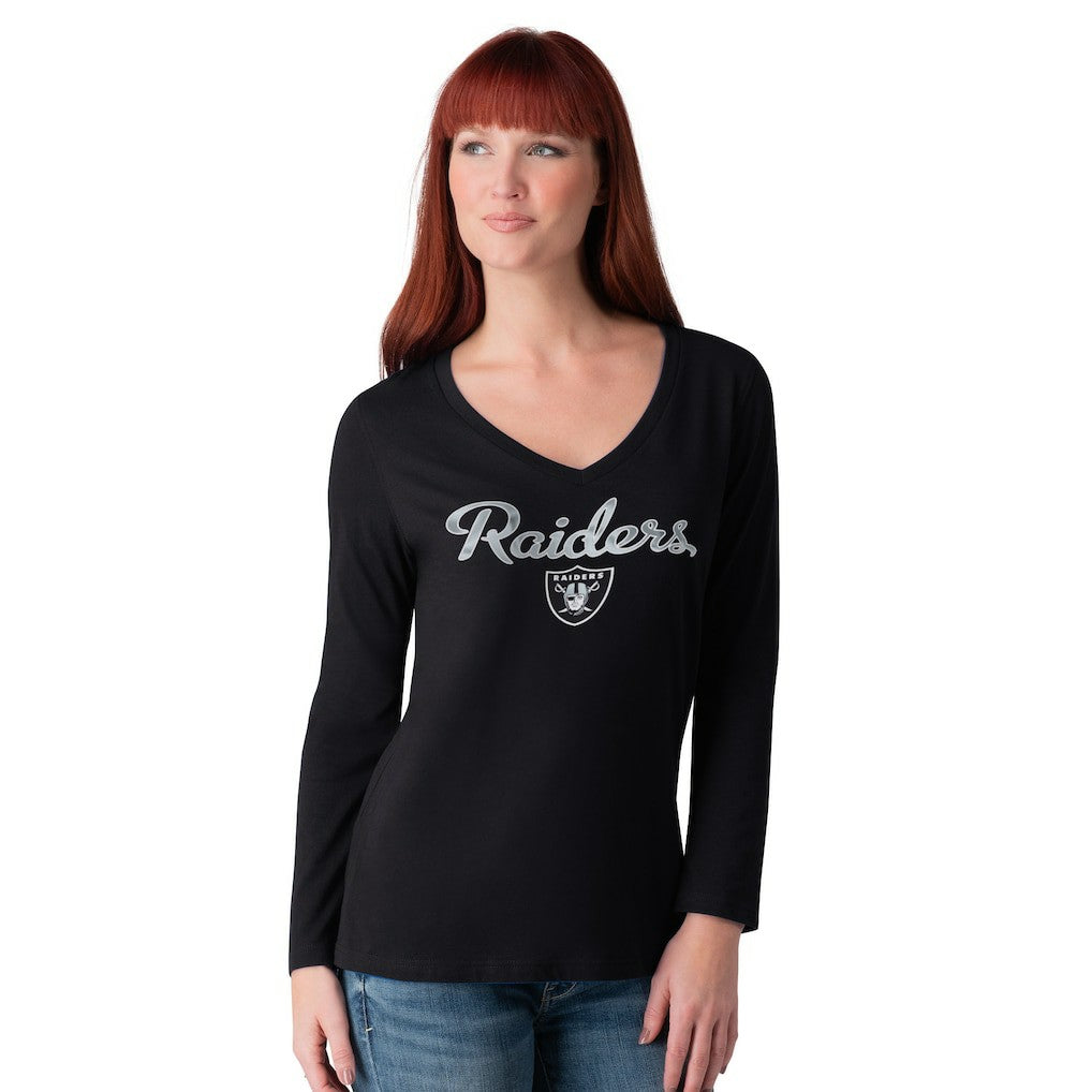 Las Vegas Raiders G-III 4Her by Carl Banks Women's Post Season Long Sleeve V-Neck T-Shirt - Black cheap