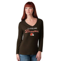 Cleveland Browns G-III 4Her by Carl Banks Women's Post Season Long Sleeve V-Neck T-Shirt - Brown discount