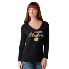 Pittsburgh Steelers G-III 4Her by Carl Banks Women's Post Season Long Sleeve V-Neck T-Shirt - Black sale