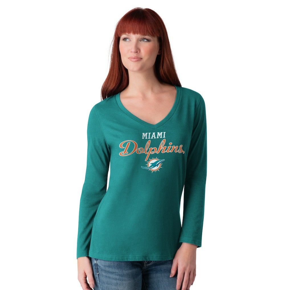 Miami Dolphins G-III 4Her by Carl Banks Women's Post Season Long Sleeve V-Neck T-Shirt - Aqua discount