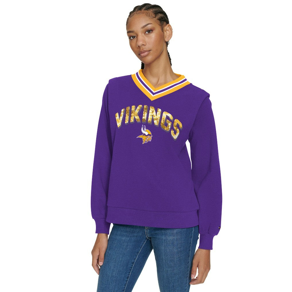 Minnesota Vikings Tommy Hilfiger Women's Alice V-Neck Pullover Sweatshirt - Purple sale