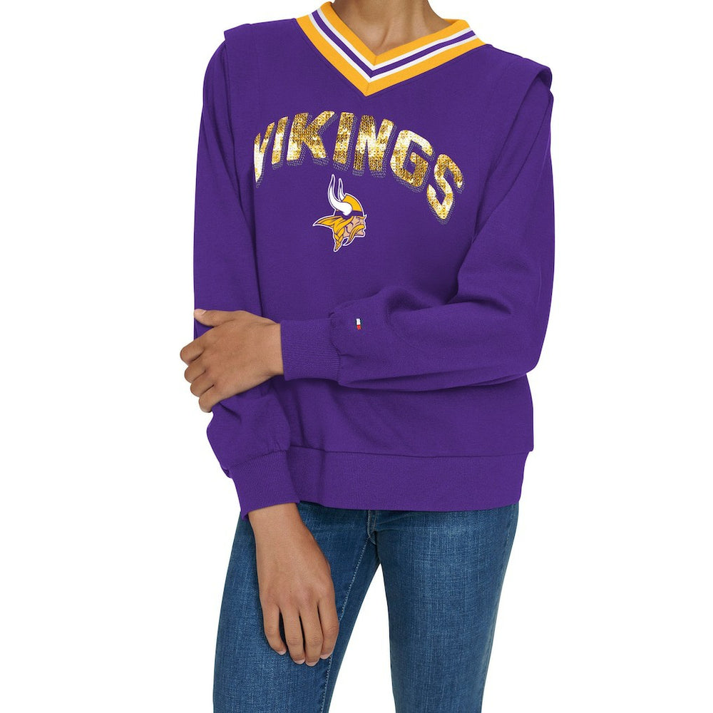 Minnesota Vikings Tommy Hilfiger Women's Alice V-Neck Pullover Sweatshirt - Purple sale