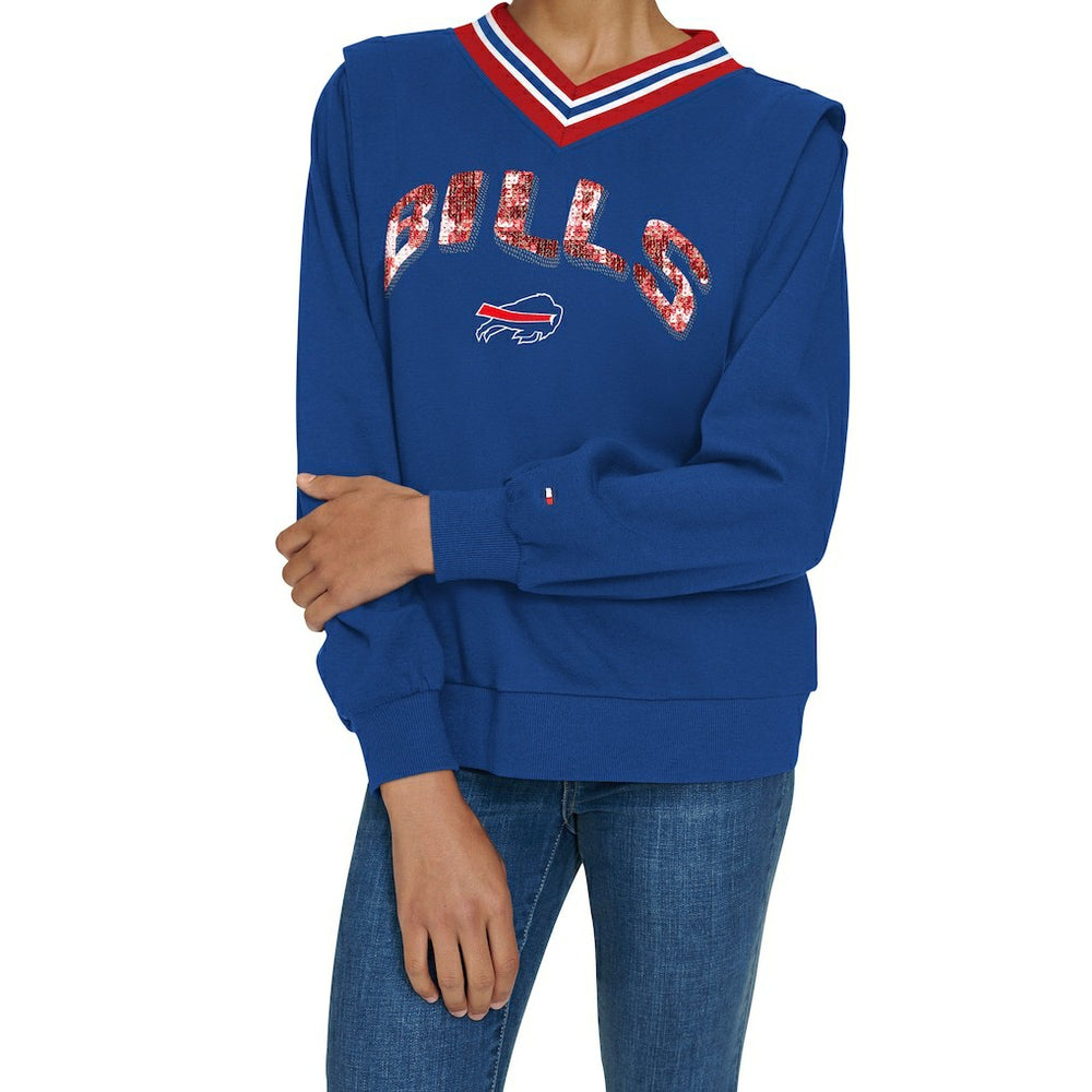 Buffalo Bills Tommy Hilfiger Women's Alice V-Neck Pullover Sweatshirt - Royal sale