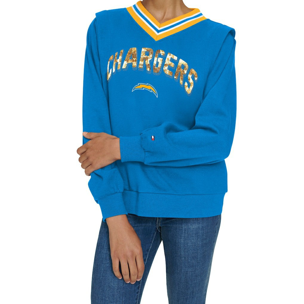 Los Angeles Chargers Tommy Hilfiger Women's Alice V-Neck Pullover Sweatshirt - Powder Blue cheap
