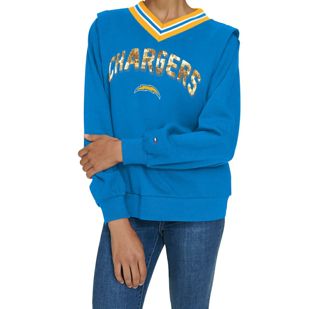 Los Angeles Chargers Tommy Hilfiger Women's Alice V-Neck Pullover Sweatshirt - Powder Blue cheap