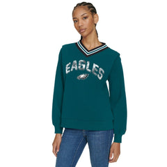 Philadelphia Eagles Tommy Hilfiger Women's Alice V-Neck Pullover Sweatshirt - Midnight Green online