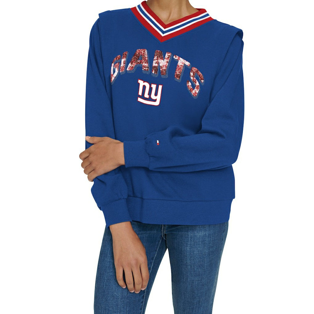 New York Giants Tommy Hilfiger Women's Alice V-Neck Pullover Sweatshirt - Royal sale