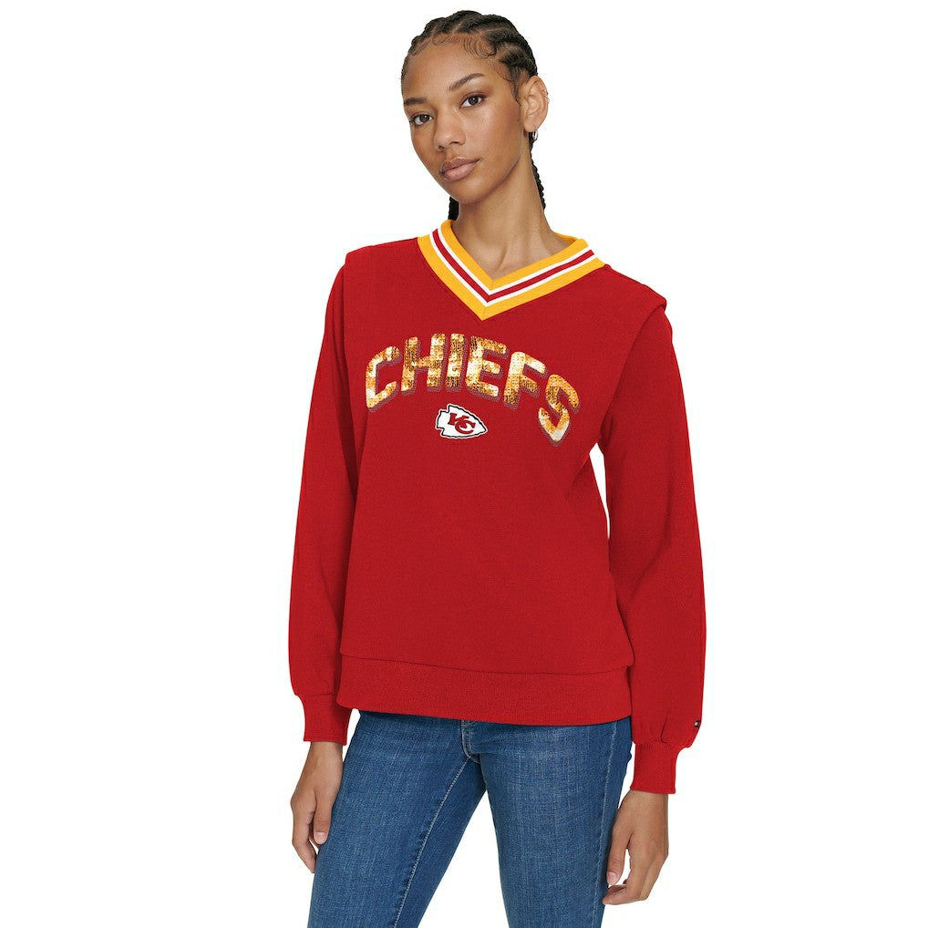 Kansas City Chiefs Tommy Hilfiger Women's Alice V-Neck Pullover Sweatshirt - Red sale