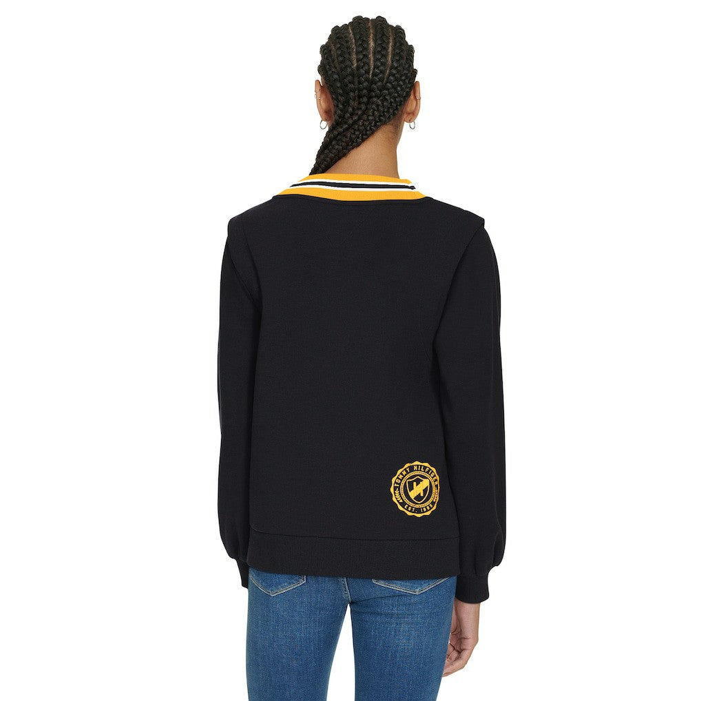Pittsburgh Steelers Tommy Hilfiger Women's Alice V-Neck Pullover Sweatshirt - Black on sale