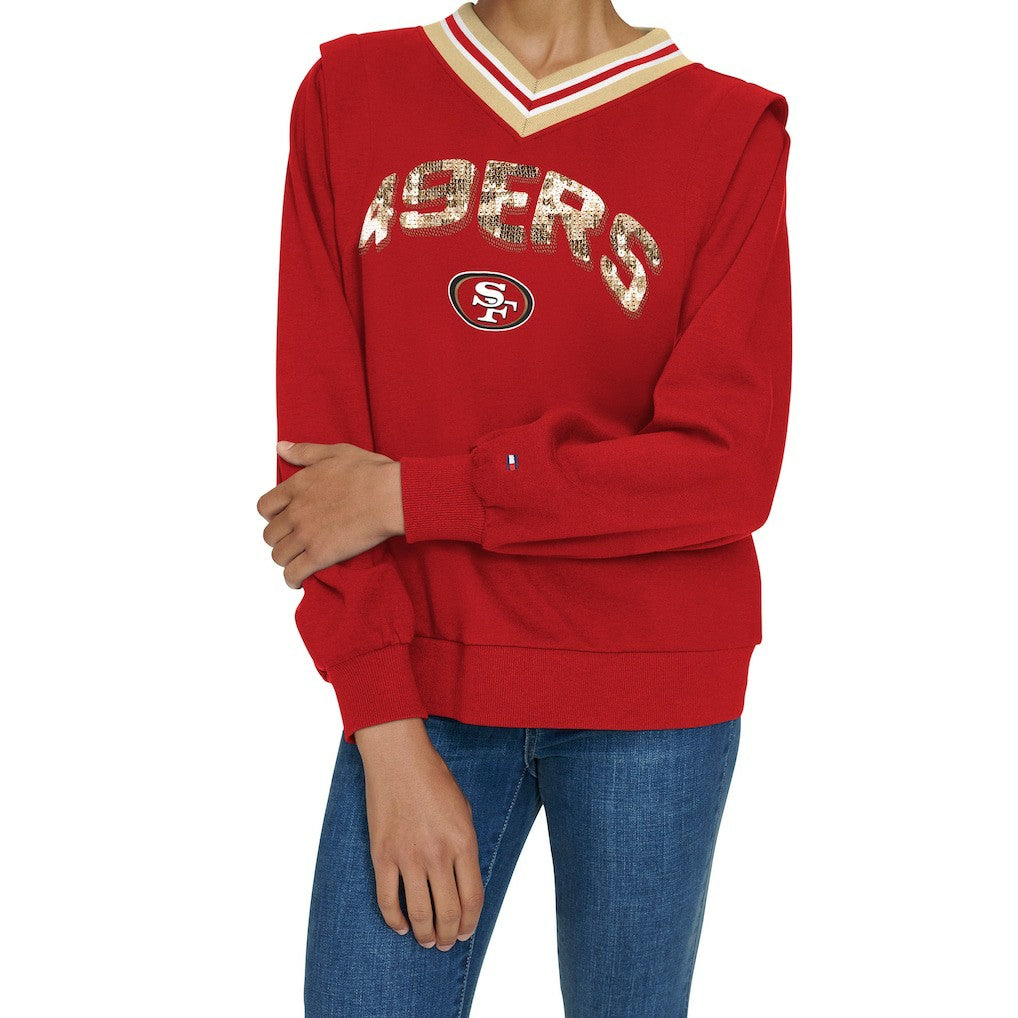 San Francisco 49ers Tommy Hilfiger Women's Alice V-Neck Pullover Sweatshirt - Scarlet online
