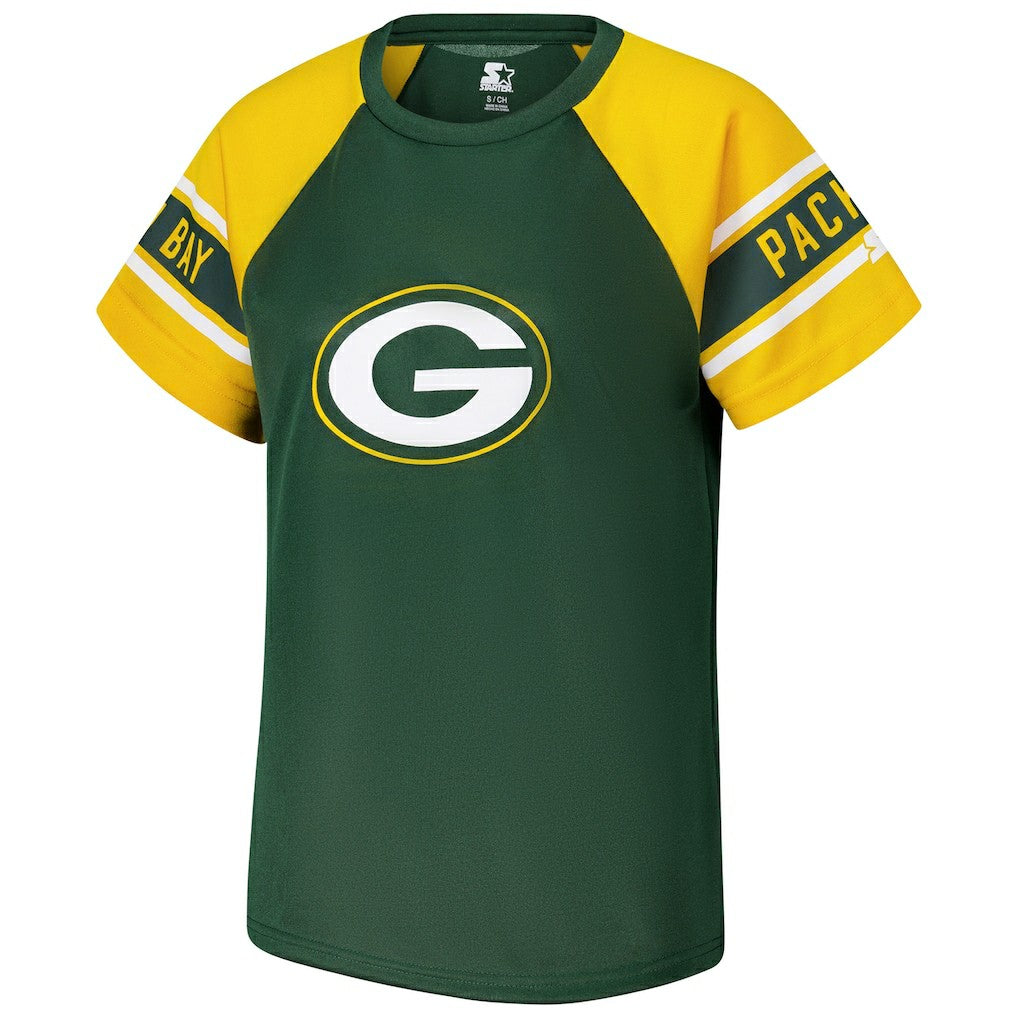 Green Bay Packers Starter Women's 1st Rounder Color Block Raglan Top - Green cheap