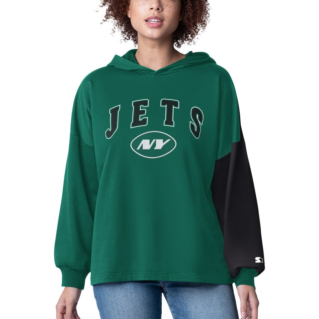 New York Jets Starter Women's Power Move Long Sleeve Pullover Hoodie - Green cheap