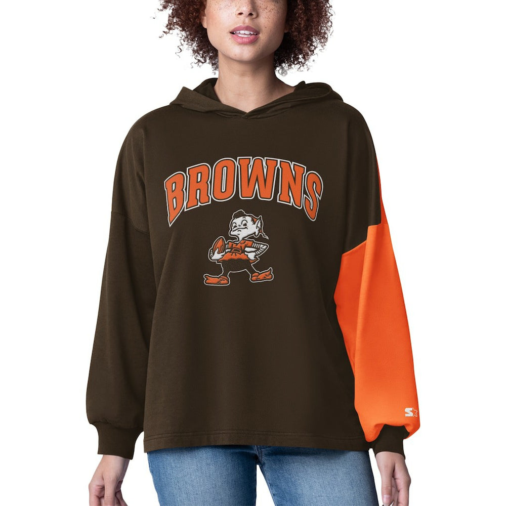 Cleveland Browns Starter Women's Power Move Long Sleeve Pullover Hoodie - Brown cheap