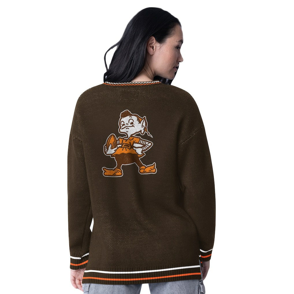 Cleveland Browns Starter Women's Oversized On the Ball Intarsia Knit Pullover Sweater - Brown for sale