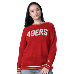 San Francisco 49ers Starter Women's Oversized On the Ball Intarsia Knit Pullover Sweater - Scarlet sale