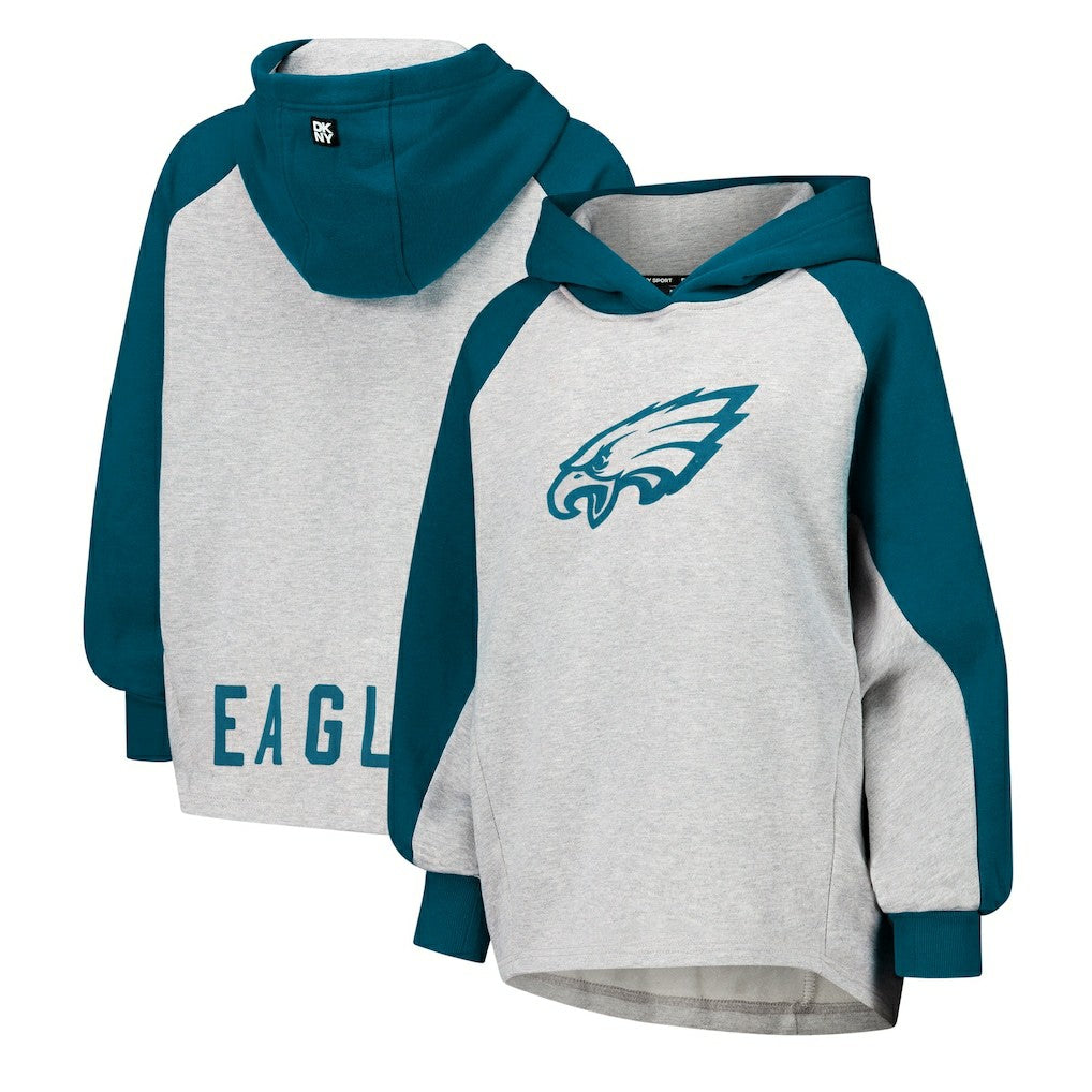 Philadelphia Eagles DKNY Sport Women's Joy Cropped Raglan Pullover Hoodie - Gray/Midnight Green cheap