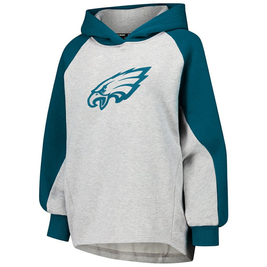 Philadelphia Eagles DKNY Sport Women's Joy Cropped Raglan Pullover Hoodie - Gray/Midnight Green cheap