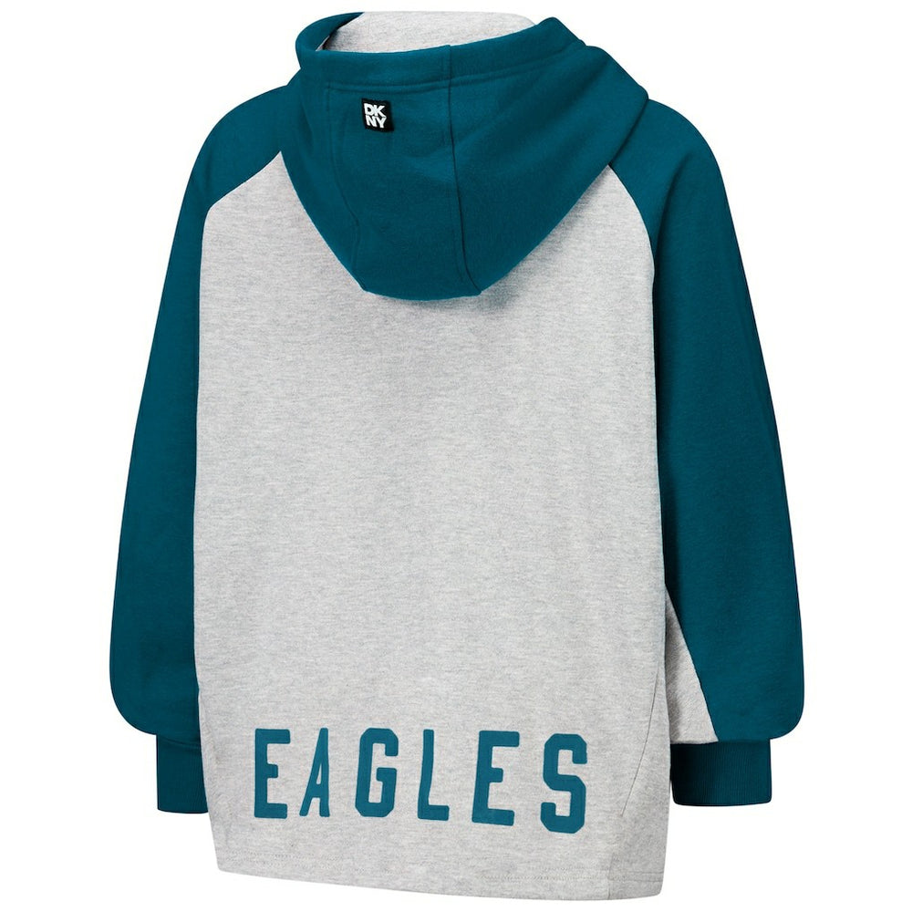 Philadelphia Eagles DKNY Sport Women's Joy Cropped Raglan Pullover Hoodie - Gray/Midnight Green cheap