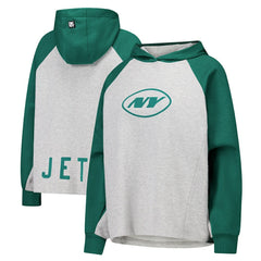 New York Jets DKNY Sport Women's Joy Cropped Raglan Pullover Hoodie - Gray/Green outlet