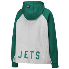 New York Jets DKNY Sport Women's Joy Cropped Raglan Pullover Hoodie - Gray/Green outlet