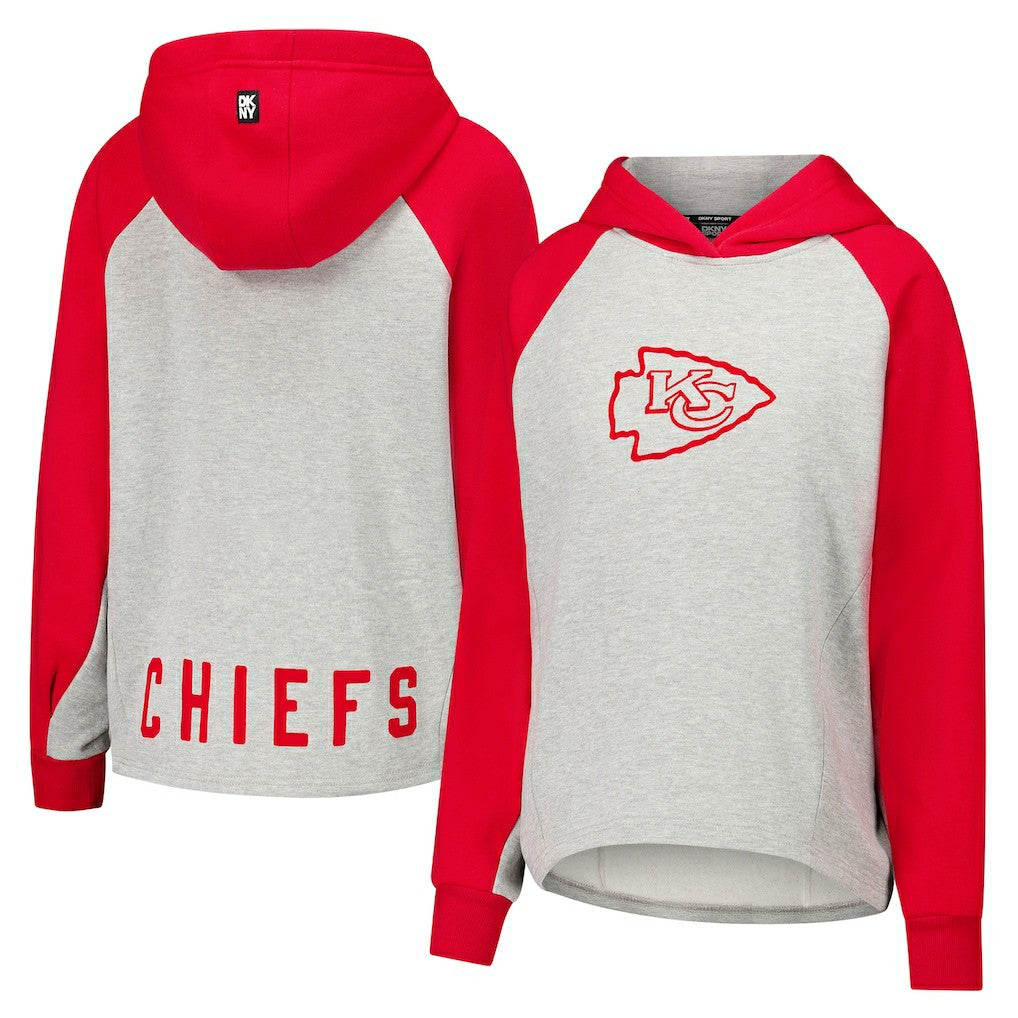Kansas City Chiefs DKNY Sport Women's Joy Cropped Raglan Pullover Hoodie - Gray/Red outlet