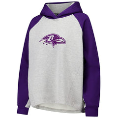 Baltimore Ravens DKNY Sport Women's Joy Cropped Raglan Pullover Hoodie - Gray/Purple for sale