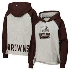 Cleveland Browns DKNY Sport Women's Joy Cropped Raglan Pullover Hoodie - Gray/Brown cheap