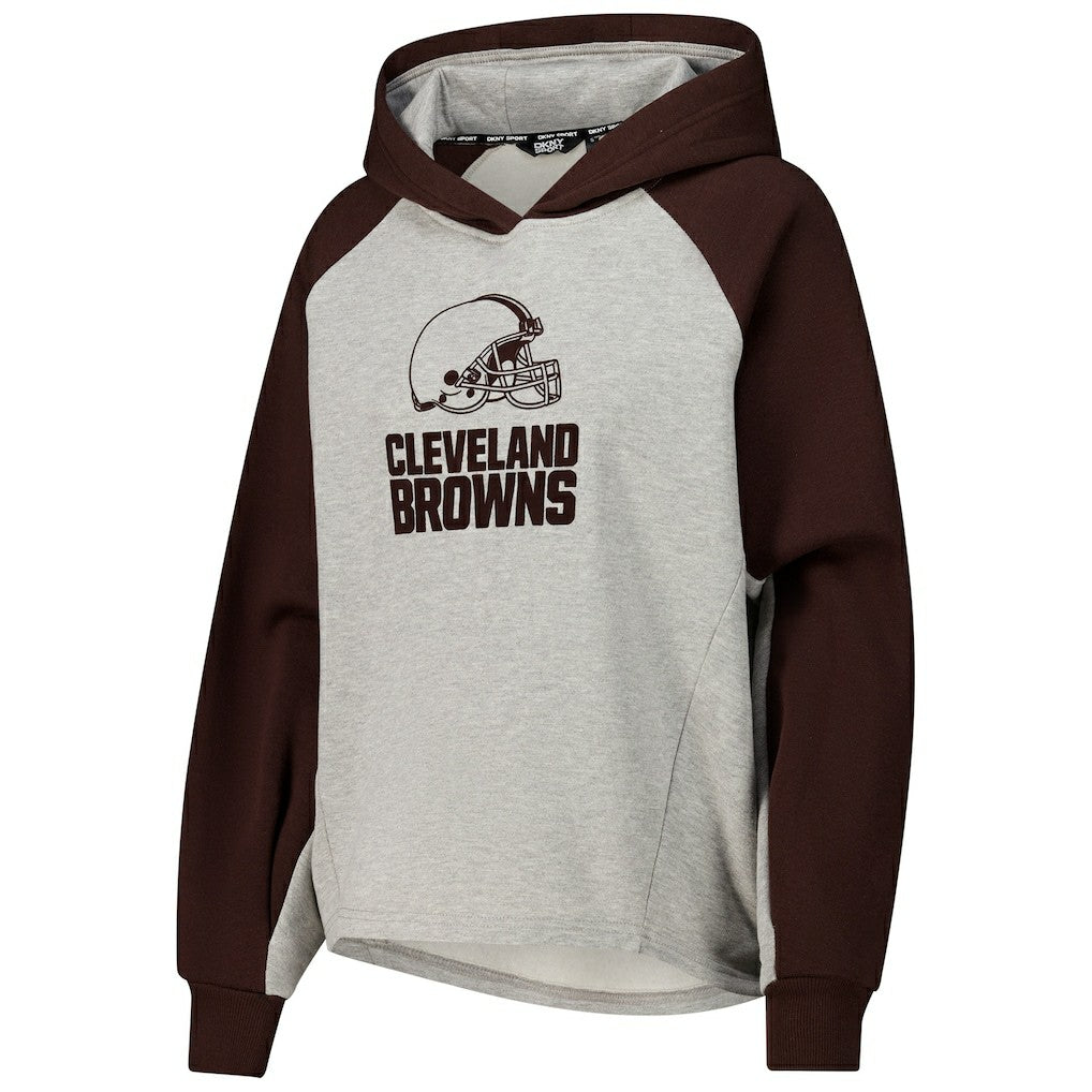 Cleveland Browns DKNY Sport Women's Joy Cropped Raglan Pullover Hoodie - Gray/Brown cheap