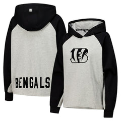 Cincinnati Bengals DKNY Sport Women's Joy Cropped Raglan Pullover Hoodie - Gray/Black on sale