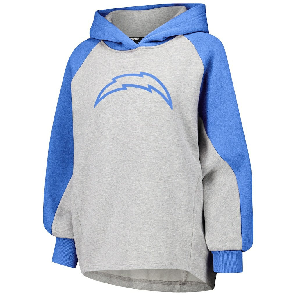 Los Angeles Chargers DKNY Sport Women's Joy Cropped Raglan Pullover Hoodie - Gray/Powder Blue cheap