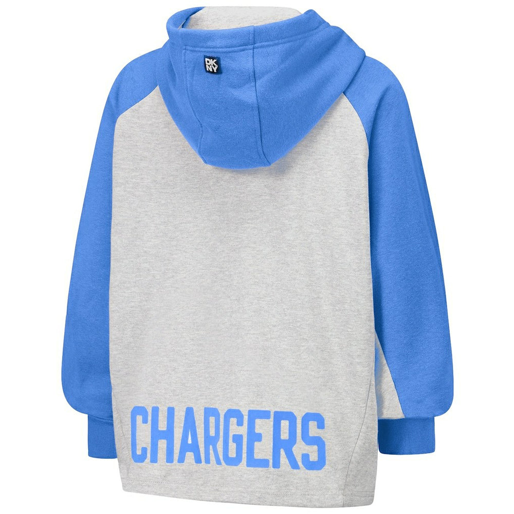 Los Angeles Chargers DKNY Sport Women's Joy Cropped Raglan Pullover Hoodie - Gray/Powder Blue cheap