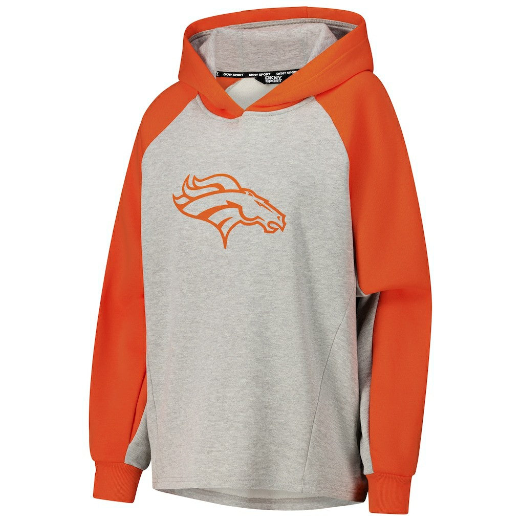 Denver Broncos DKNY Sport Women's Joy Cropped Raglan Pullover Hoodie - Gray/Orange cheap