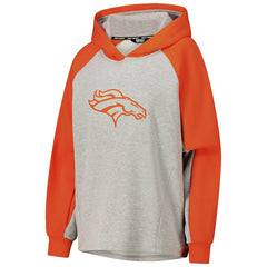 Denver Broncos DKNY Sport Women's Joy Cropped Raglan Pullover Hoodie - Gray/Orange cheap