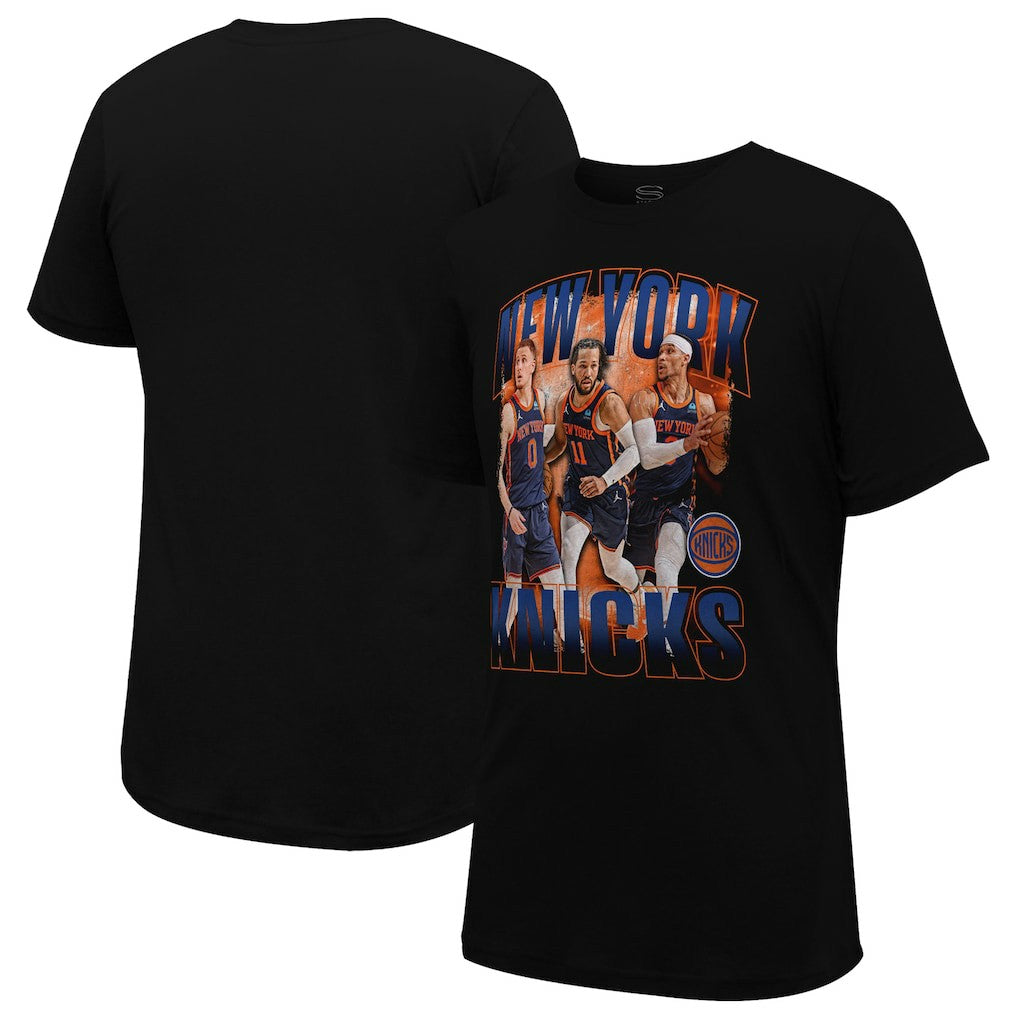 Jalen Brunson, Donte DiVincenzo & Josh Hart New York Knicks Stadium Essentials Unisex Trio T-Shirt - Black on sale