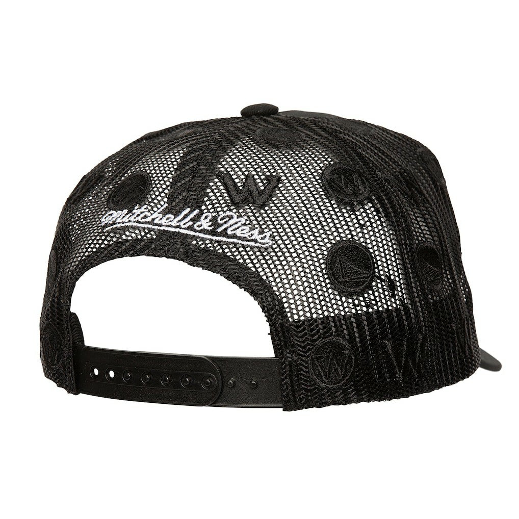 Golden State Warriors Monogram Allover Logo Mesh Trucker Adjustable Hat sale - Black shop