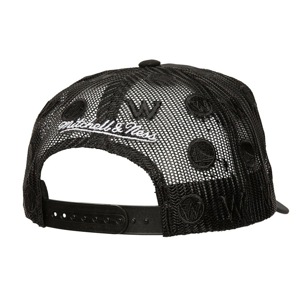 Golden State Warriors Monogram Allover Logo Mesh Trucker Adjustable Hat sale - Black shop