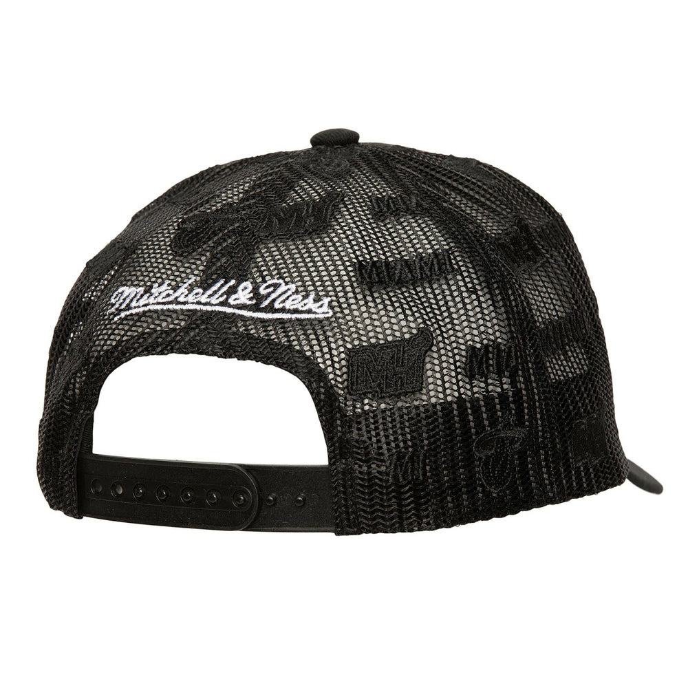 Miami Heat Monogram Allover Logo Mesh Trucker Adjustable Hat - Black on sale