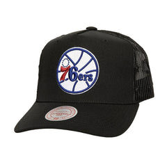 Philadelphia 76ers Monogram Allover Logo Mesh Trucker Adjustable Hat - Black outlet
