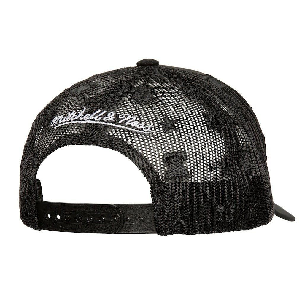 Philadelphia 76ers Monogram Allover Logo Mesh Trucker Adjustable Hat - Black outlet