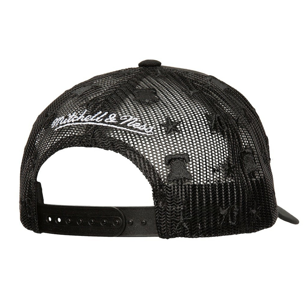 Philadelphia 76ers Monogram Allover Logo Mesh Trucker Adjustable Hat - Black outlet