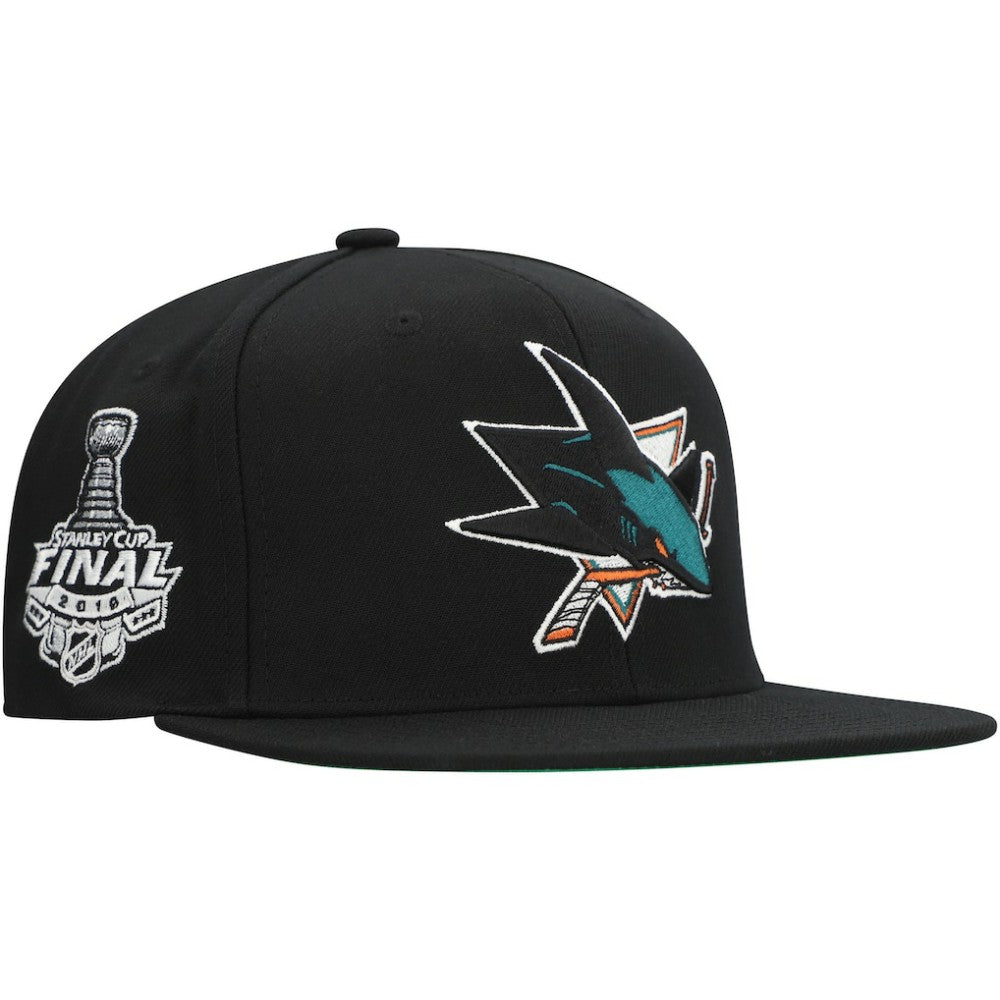 San Jose Sharks Mitchell & Ness Core Top Spot Snapback Hat - Black Hats