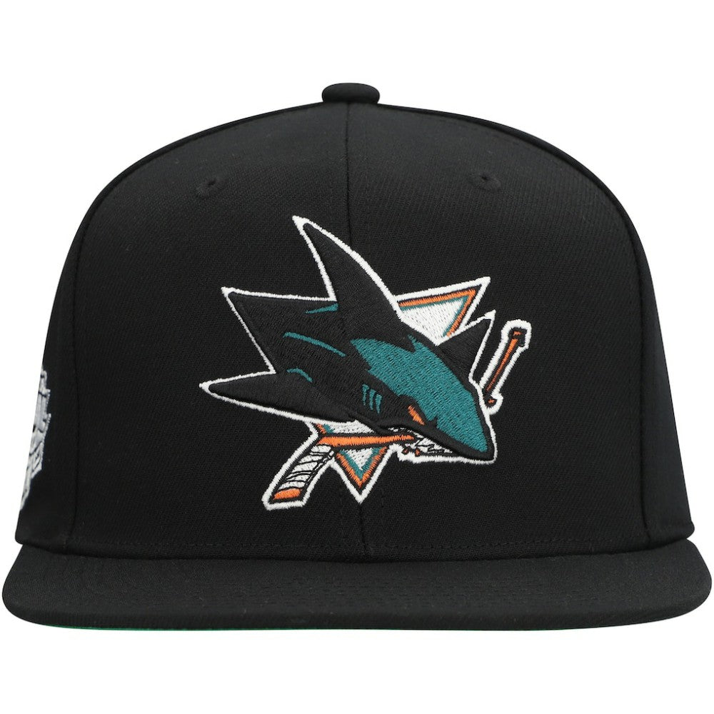 San Jose Sharks Mitchell & Ness Core Top Spot Snapback Hat - Black Hats