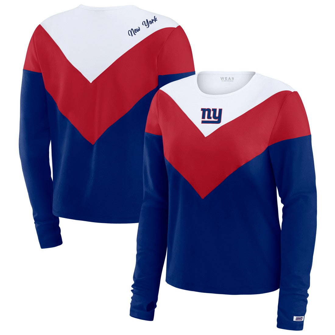 New York Giants WEAR by Erin Andrews Women's Chevron Tri-Blend Long Sleeve T-Shirt - Royal/Red discount