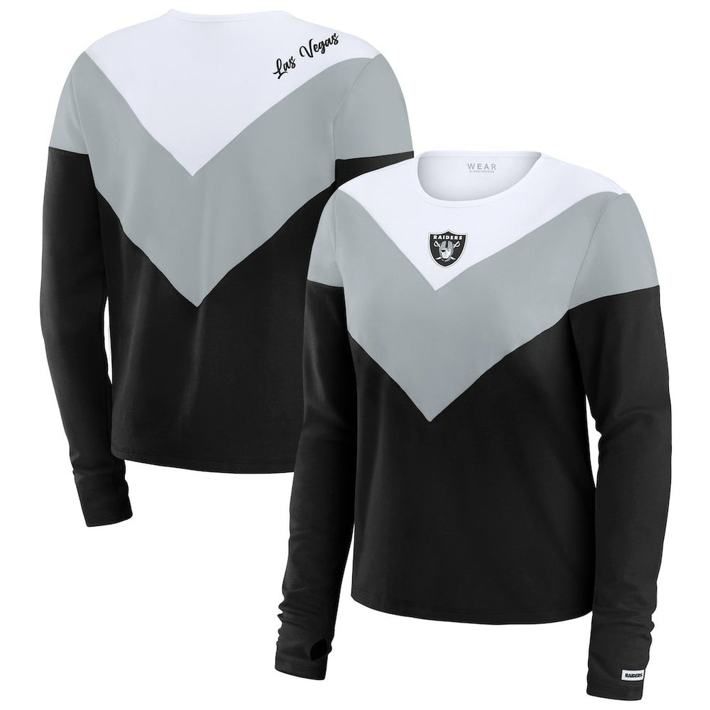 Las Vegas Raiders WEAR by Erin Andrews Women's Chevron Tri-Blend Long Sleeve T-Shirt - Black/Silver cheap