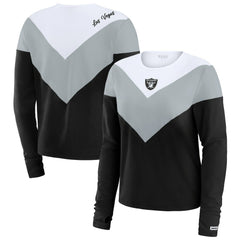 Las Vegas Raiders WEAR by Erin Andrews Women's Chevron Tri-Blend Long Sleeve T-Shirt - Black/Silver cheap