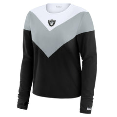 Las Vegas Raiders WEAR by Erin Andrews Women's Chevron Tri-Blend Long Sleeve T-Shirt - Black/Silver cheap