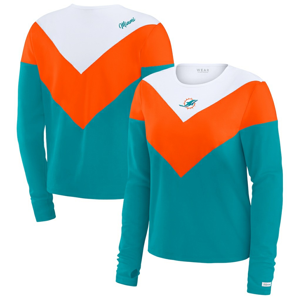 Miami Dolphins WEAR by Erin Andrews Women's Chevron Tri-Blend Long Sleeve T-Shirt - Aqua/Orange discount
